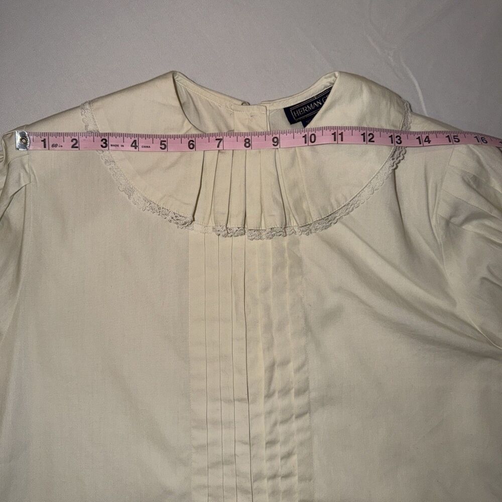 Vtg Herman Geist Victorian Blouse Ruffle Lace Cream Ivory Sz 10 Cosplay Academia - Picture 11 of 14